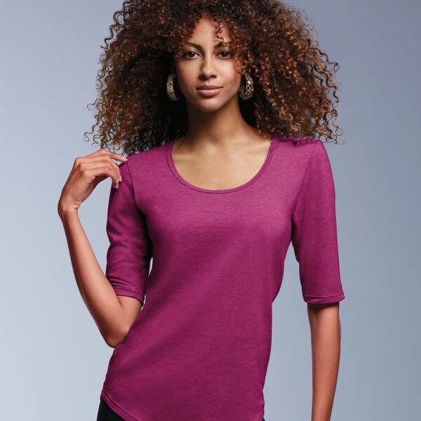Women's Triblend Deep Scoopneck Three-Quarter Sleeve T-Shirt Thumbnail