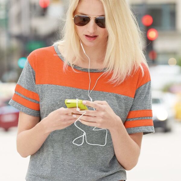 USA-Made Juniors' Triblend Striped Cropped Tee Thumbnail